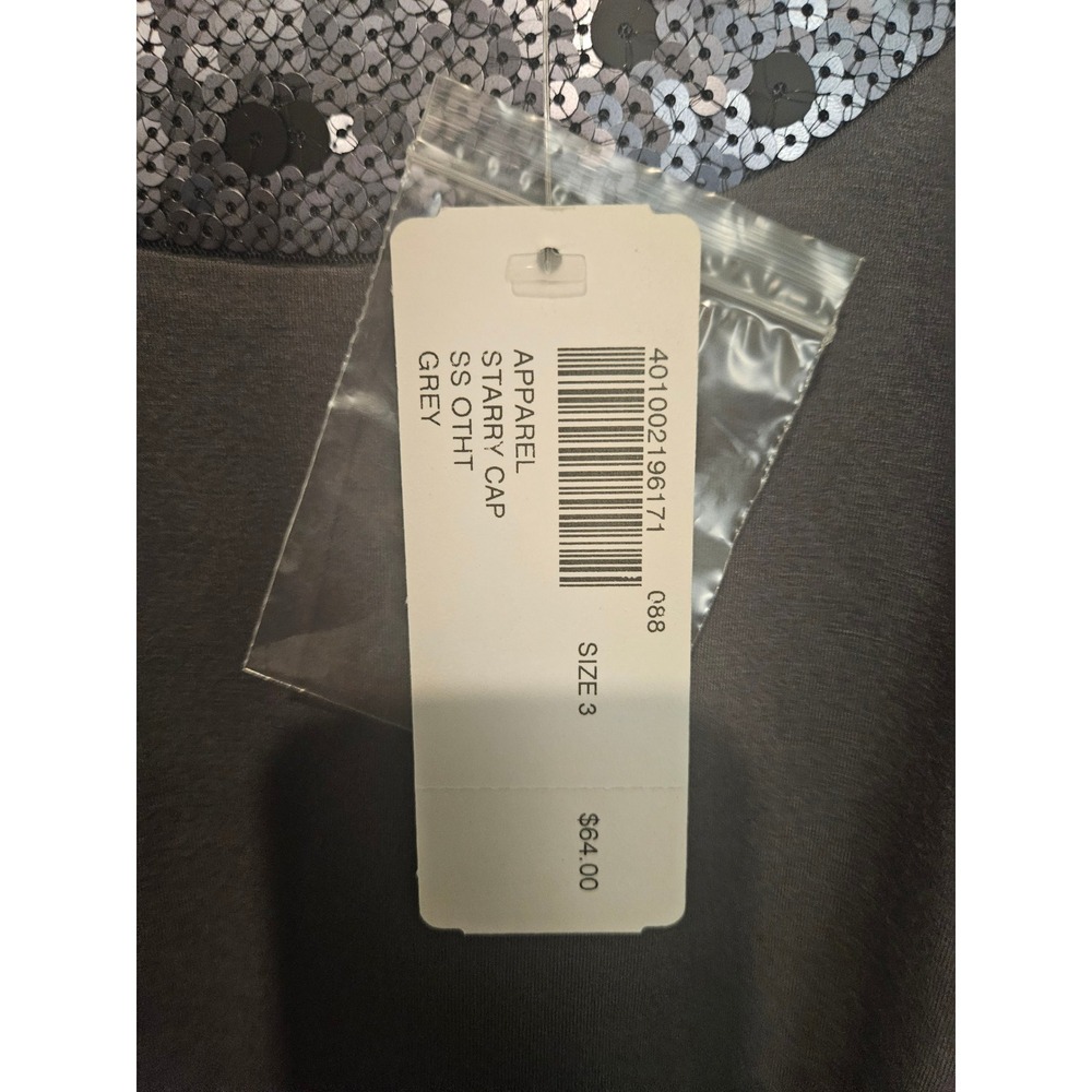 Chicos Starry Cap Grey Sequin Scoop Neck Short Sleeve Top Size 3 NEW $64 - Picture 3 of 8